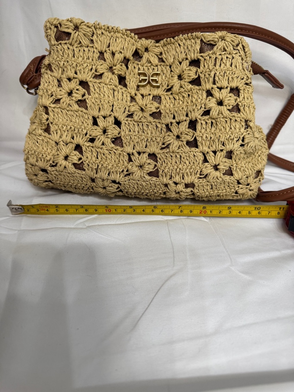Sam Edelman Beige straw Crossbody with Brown Strap and Gold Logo - Picture 6 of 10